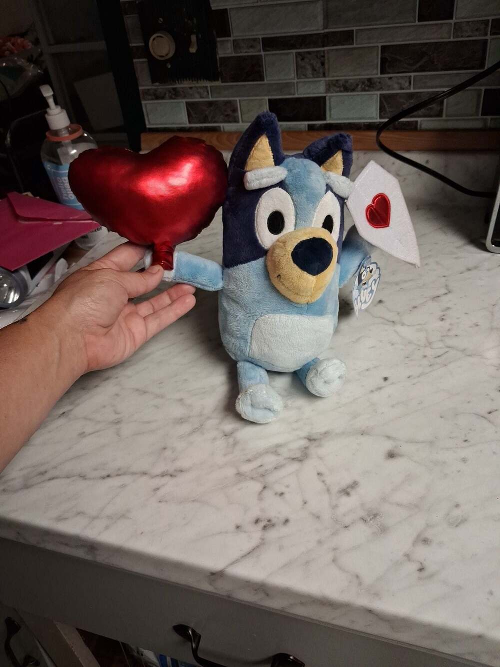 Dan Dee Bluey Valentine's Day Plush with Red Heart Balloon